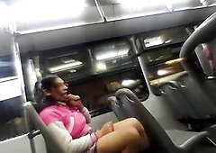 Latin chick wearing a petticoat on the subway