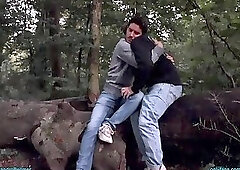 Lovers getting horny outside