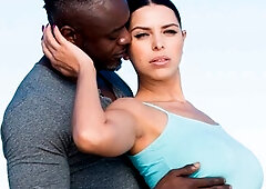 Kira Queen, exhibits curves and tits in interracial session