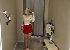 Spying on a blond with a large booty NO PANTY in a public