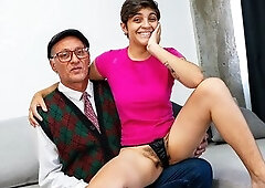 shaggy teen booty gets 1st time extraordinary coarse destroyed by a concupiscent grandpas corpulent ebony ramrod