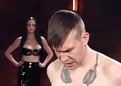 Latex mistress has toy boy