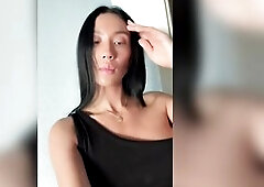 Curvy gal teases with hand on her chest ?
