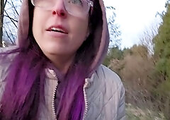 Private roadside pee session at sunset with a nerdy girl