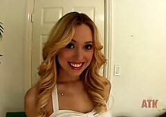 Beautiful blonde babe Lucy Tyler strips down and uses her vibrator on her clit to orgasm