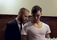 Cocksucking jock breeds bearded stepdad till making him cum