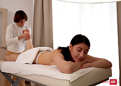 Cutie creampied after sex with masseur