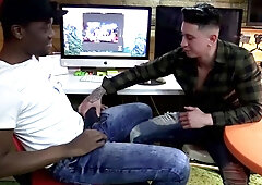 White Mexican guy sucks big black dick before getting laid