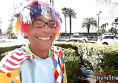 Horny shemale receives a mouthful of cum after anal riding