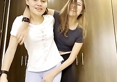 Two lesbians get it on in the car