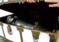 Bound slave in latex molested and spunked on face BDSM