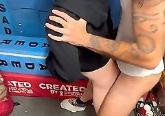 Threesome fuck in the locker room