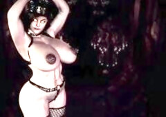 Thick dominatrix-bitch Lady Dimitrescu in S&M dress shakes her biggest bazookas to music