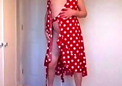 Nude strip in red dress and high heels