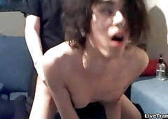 Ebony tranny pegged by Girl