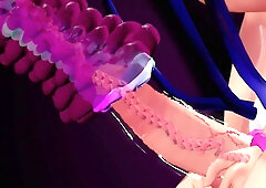 Futanari with red hair undergoes intense urethral sounding and multiple penetrations in surreal digital scene