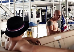 GodsOfMen: Inked and shaved twink boy sucking cock on the boat