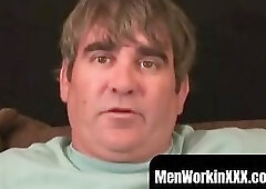 Older stud jerks himself off to orgasm after an intimate interview