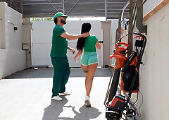 A couple of community workers sneak outside to have sex