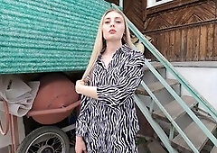 Stunning hostess gets a special deal from a blue-collar worker