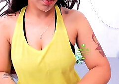 spitting string saliva all over your cock