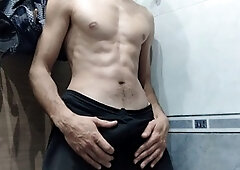 Horny amateur dude enjoys his massive cock while playing with his balls