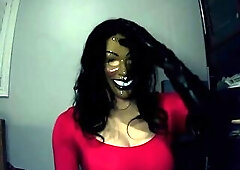 Forever Smiles Pt2! Masked smiling Jane feels her constricted body with her leather gloves!