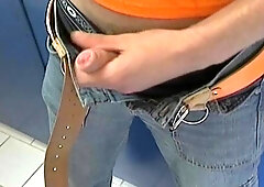 Dark-haired Mecury cums inside Vito in a toilet