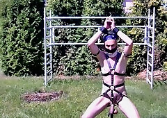 naked hot slave outdoor BDSM CBT Bondage