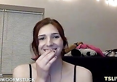 Tranny teen caressing herself in live