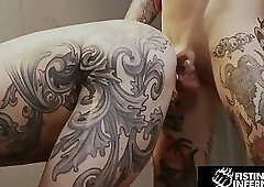 FISTING INFERNO - Tatted Officer Ryan Sebastian Fucks Hunk Prisoner In His Cell