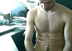 Solo guy masturbating at the table