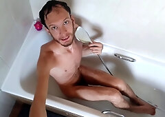 Super Skinny Male His Body While Showering