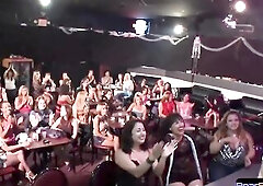 Amateur partygirl blows strippers jock in group scene