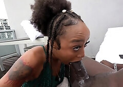 Addictive ebony babe engulfs monster black dick with great lust