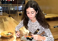 I Cum on a Girl's Face in Public Sushi Bar and She Eats Rolls with Cum on Her...
