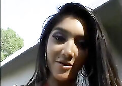 Lengthy haired exotic youthful brunette hair sucks and screws outdoors.