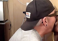 Mature gloryhole gay sucks hard cock and strokes it hard