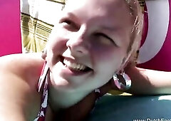 Hawt outside voyeur flick from the astonishing Dutch Dreams where this fat Dutch teen from Holland gets banged hard on the beach with her natural bazo
