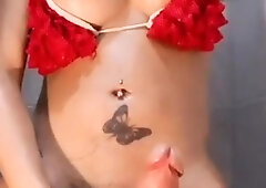 Xxl dicked latina TRANSSEXUAL YD plays with her yam-sized massive 22 cm trouser snake!