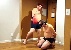 Captured jobber faces the captain's punishment in a wrestling showdown