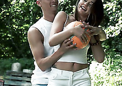 Sexy and charming GF Alya Stark gives dude a footjob and gets poked from behind