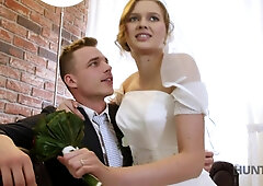 Pretty bride makes her groom cuckold on their wedding night