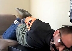 Police tied up gagged, tied sniff shoe, mexican construction worker