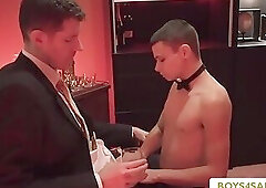 Bunch of rich dudes bareback fucks slave Austin so hard