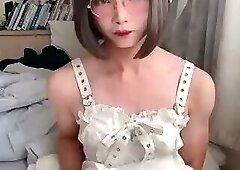 Cute asian  jerking off