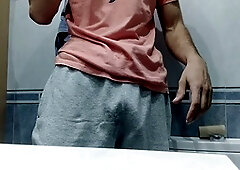 Handsome Korean guy skips underwear, takes a bathroom break, and ventures out onto the street