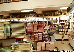 Breasty bookworm floozy picked up for play