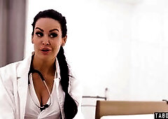 Guy has permanent erection so he visits a doctor The skinny MILF doc Jamie Michelle with big boobs is checking his big cock and massaging it She decid