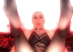 Sexy femboy in bodystocking and heels makes use of his 3 set dildo and fingers